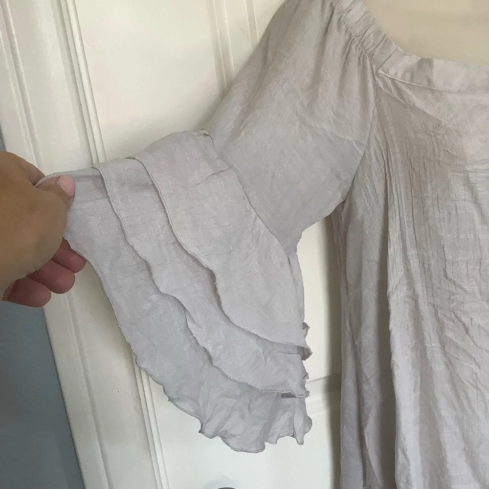 NWT Anthropologie Onetheland Square Neck 3/4 Flutter Sleeved Blouse Boho Top L - Picture 3 of 8